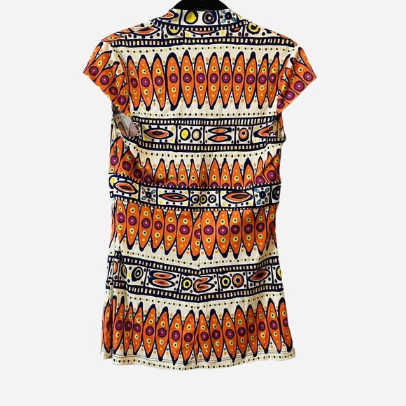 Trina Turk Multicolor Tribal Art 100% Silk Blouse Size 2 With Side Zipper - Picture 3 of 9